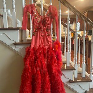 BALLROOM SMOOTH COMPETITION DANCE DRESS RED XS